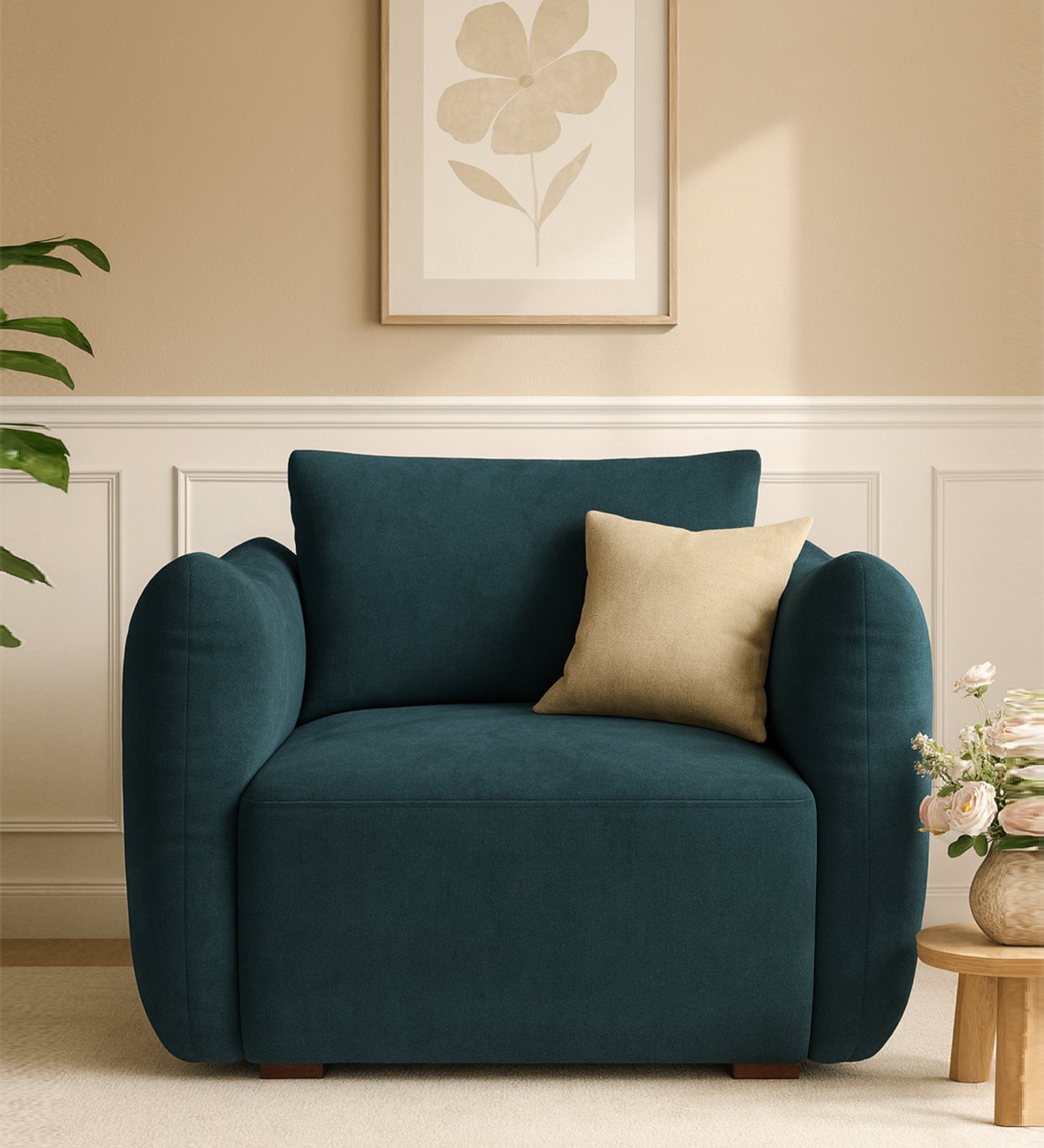 Lisa Fabric 1 Seater Sofa In Sea Blue Colour