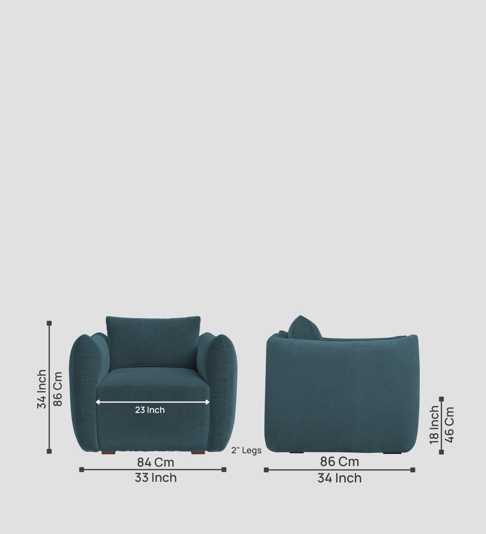 Lisa Fabric 1 Seater Sofa In Sea Blue Colour