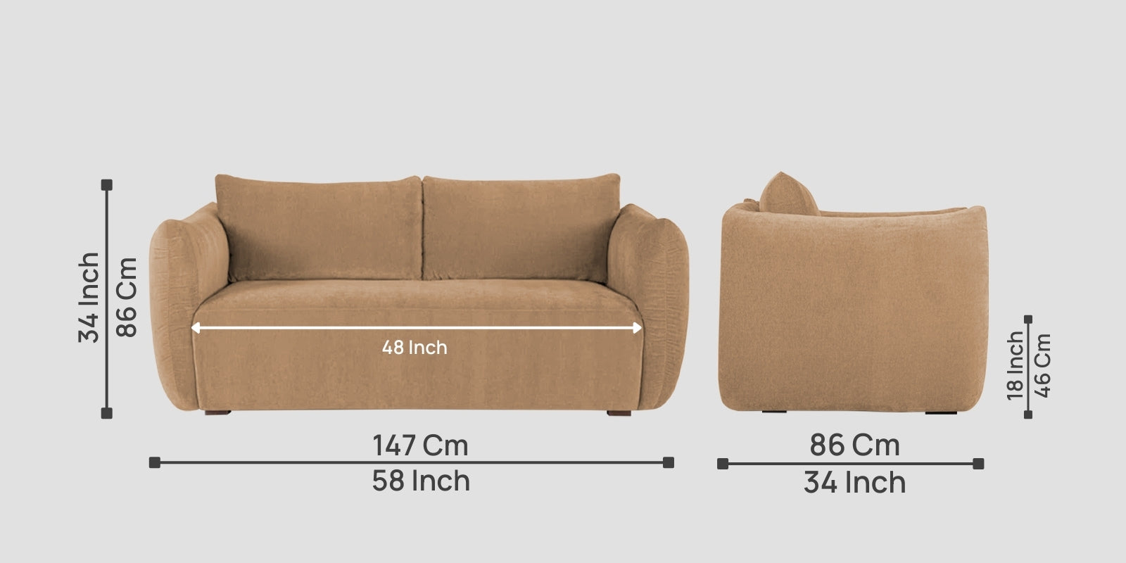 Lisa Fabric 2 Seater Sofa In Copper Brown Colour