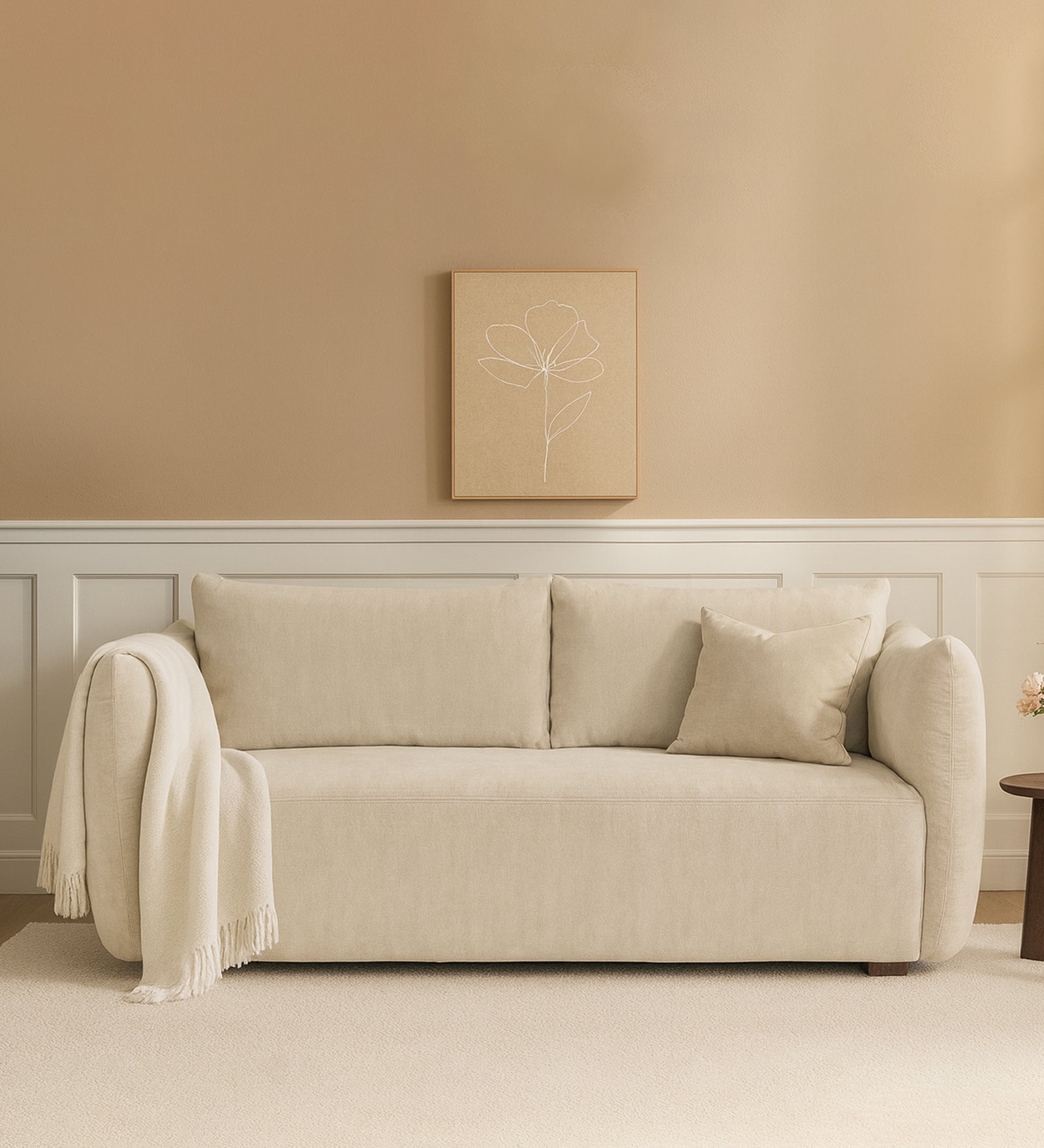 Lisa Fabric 2 Seater Sofa In Cotton Beigen Colour