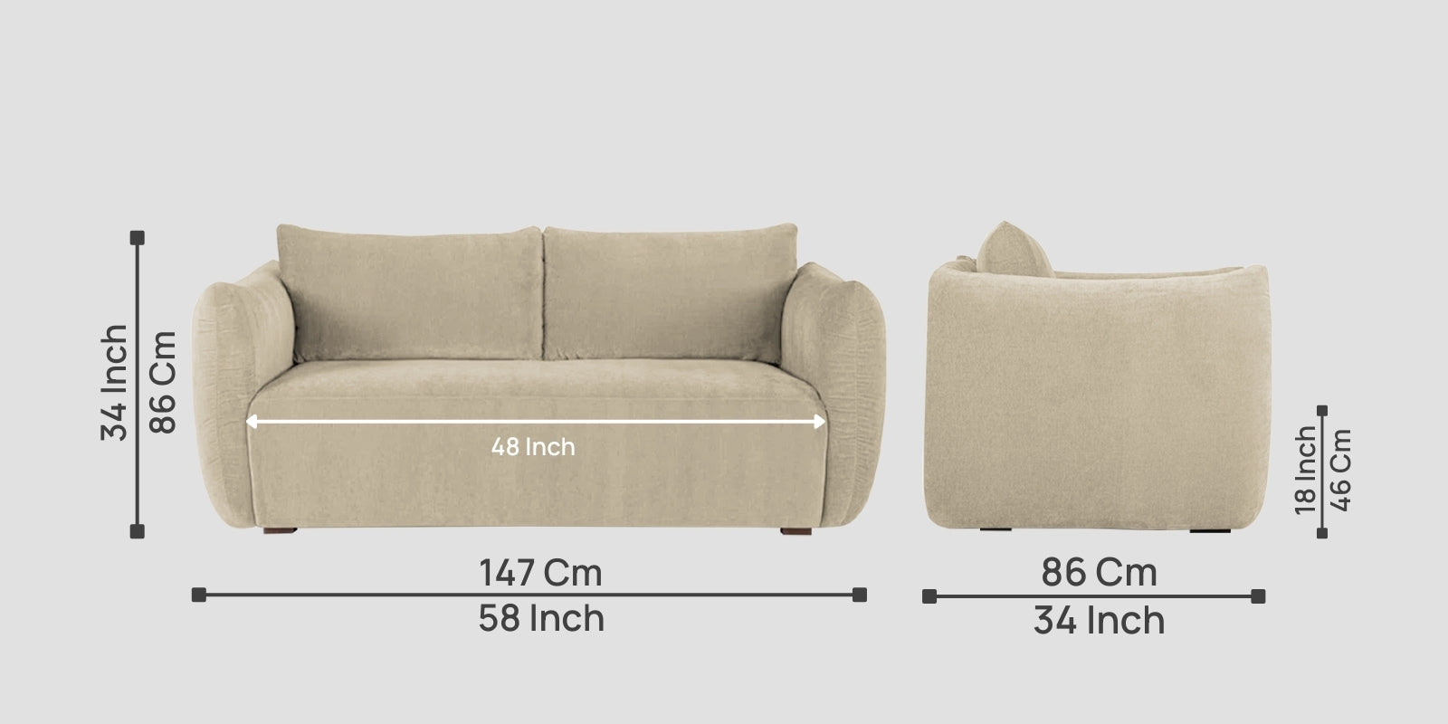 Lisa Fabric 2 Seater Sofa In Cotton Beigen Colour