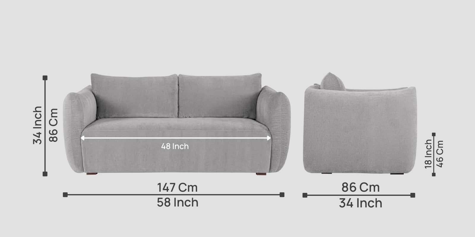 Lisa Fabric 2 Seater Sofa In Dim Grey Colour