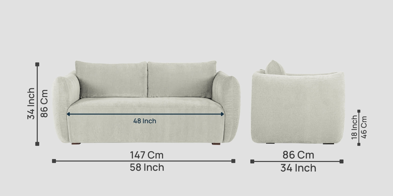Lisa Fabric 2 Seater Sofa In Pearl White Colour