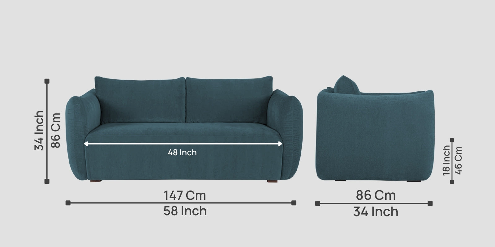 Lisa Fabric 2 Seater Sofa In Sea Blue Colour