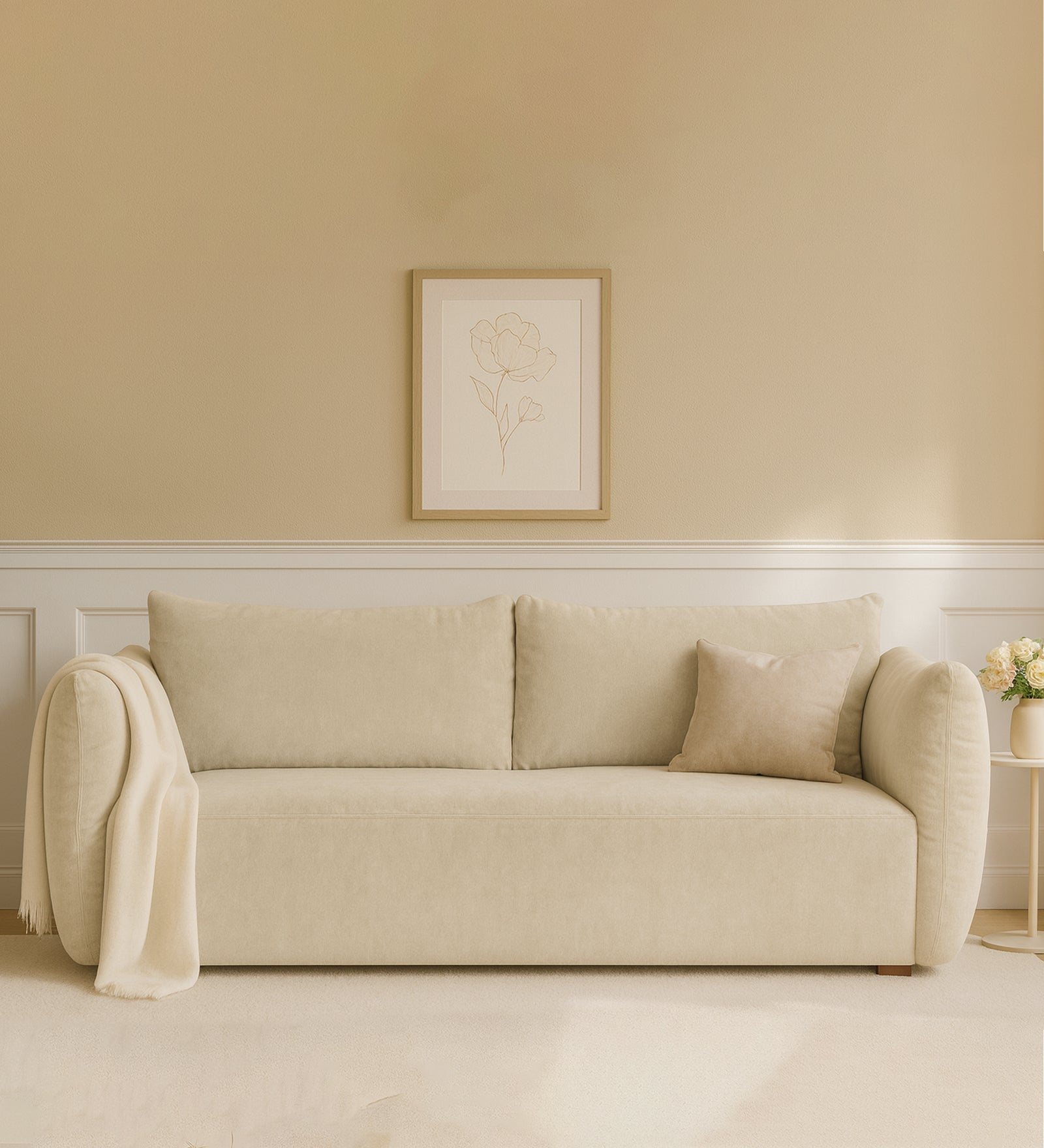 Lisa Fabric 3 Seater Sofa in Cotton Beigen Colour