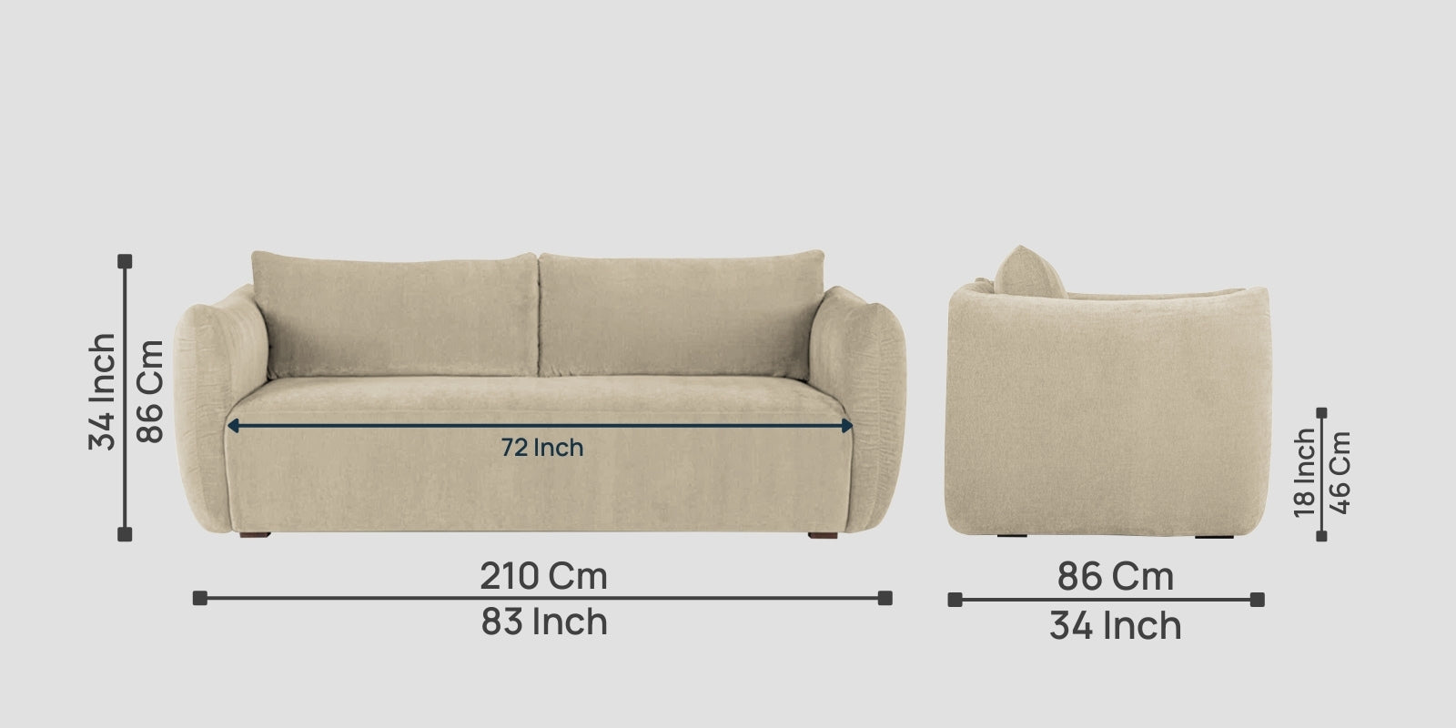 Lisa Fabric 3 Seater Sofa in Cotton Beigen Colour