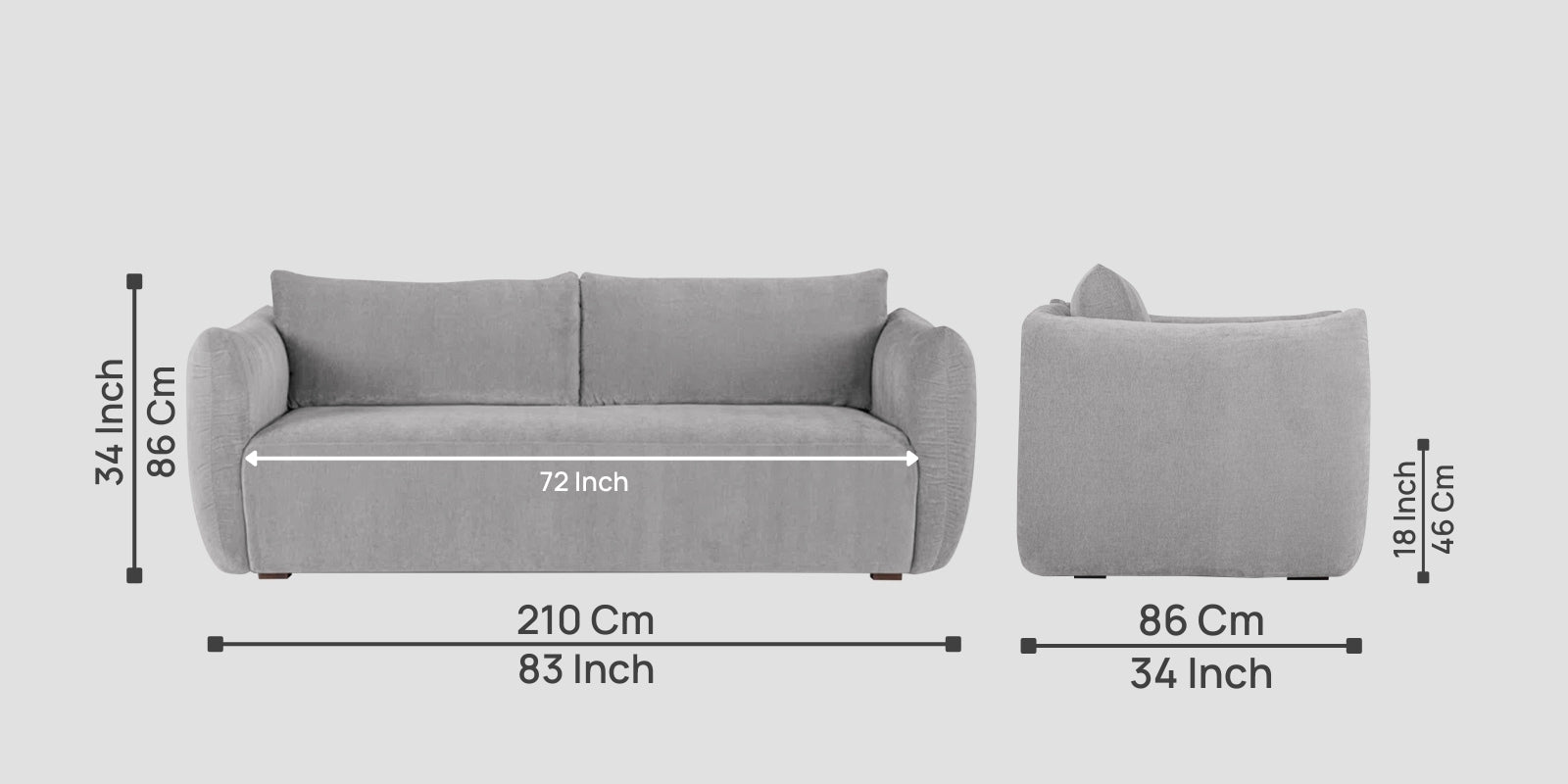 Lisa Fabric 3 Seater Sofa In Dim Grey Colour