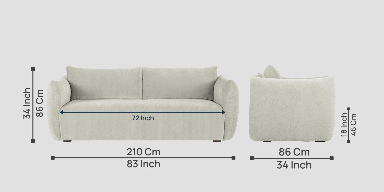 Lisa Fabric 3 Seater Sofa In Pearl White Colour