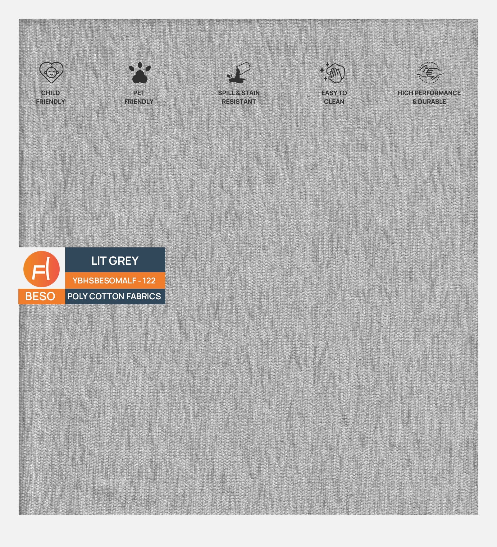 Polycotton Beso Fabric Lit Grey 122 Code - Febonic Living