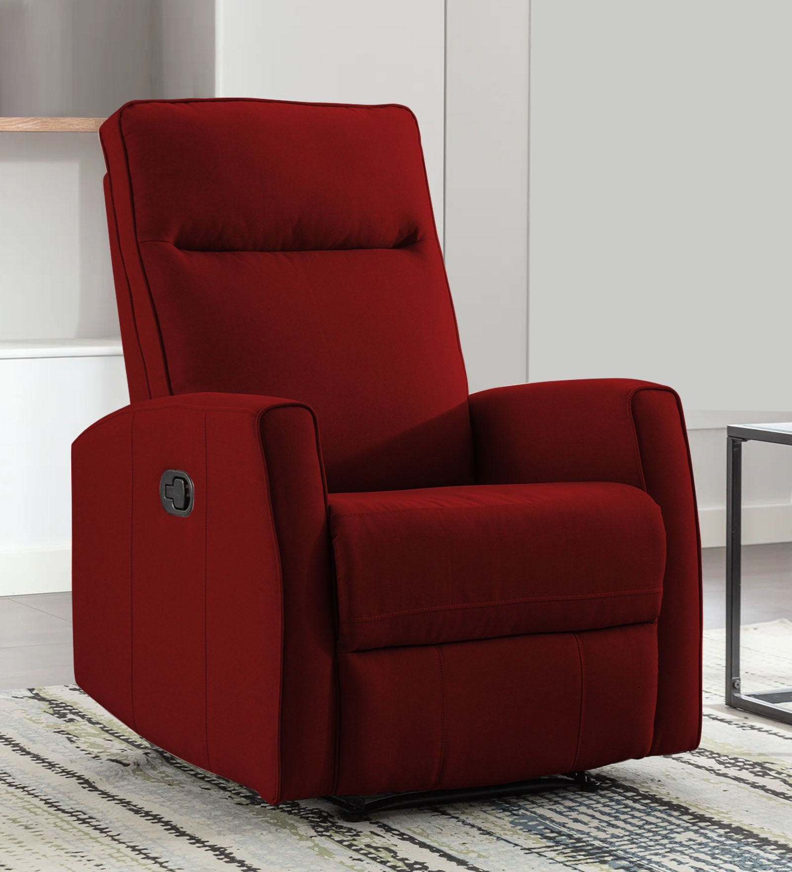 Logan 1 Seater Motorized Fabric Recliner - Blood Maroon - Living View by Febonic Living