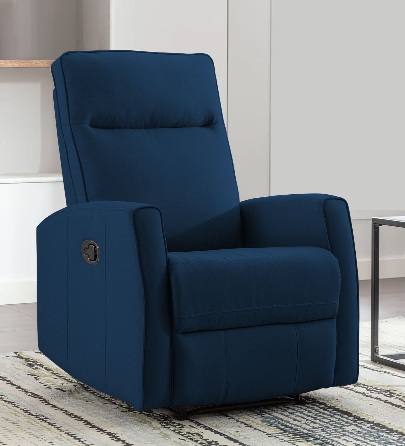 Logan 1 Seater Motorized Fabric Recliner - Denim Blue - Living View by Febonic Living