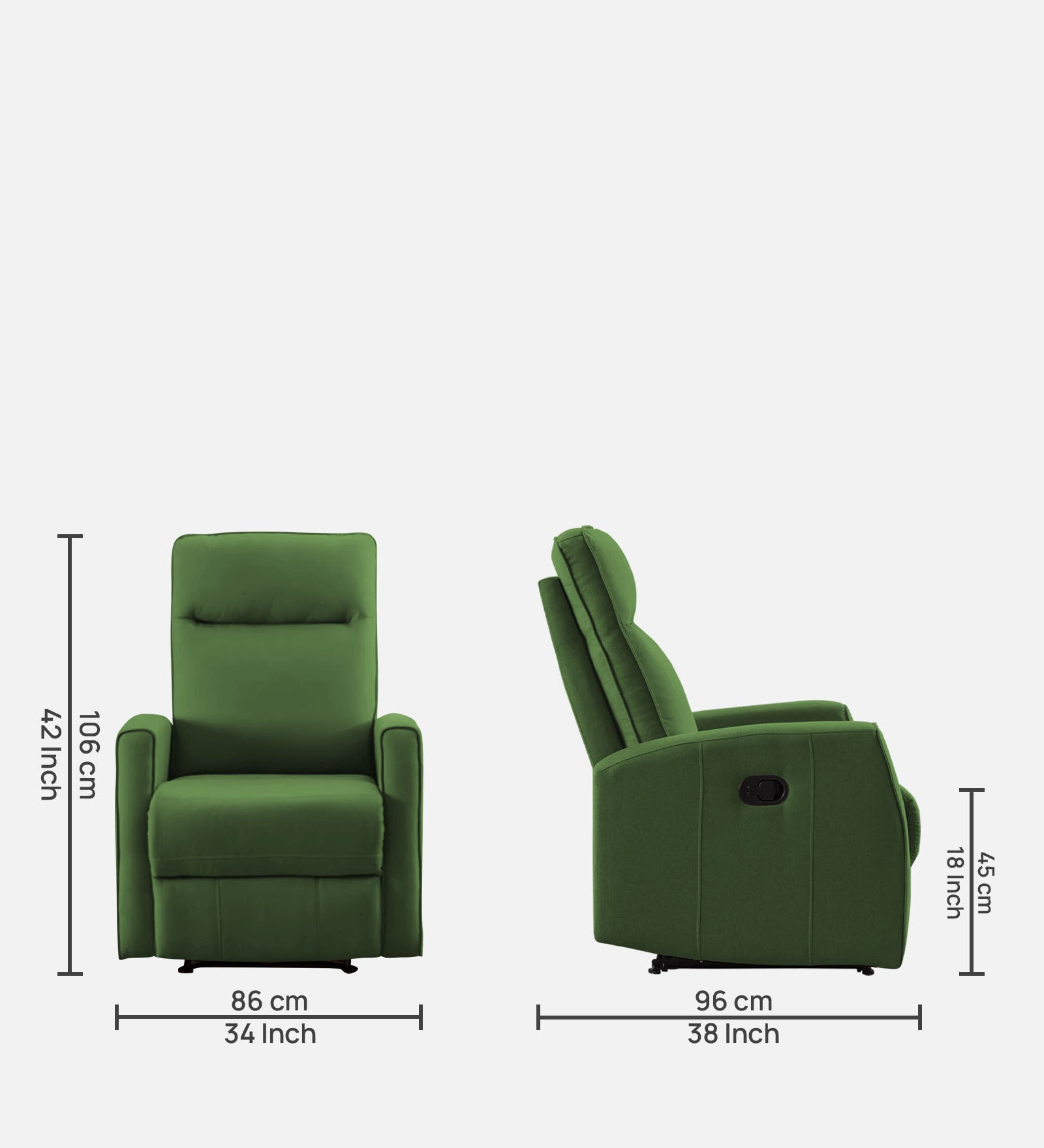 Logan 1 Seater Motorized Fabric Recliner - Olive Green - Dimensions by Febonic Living