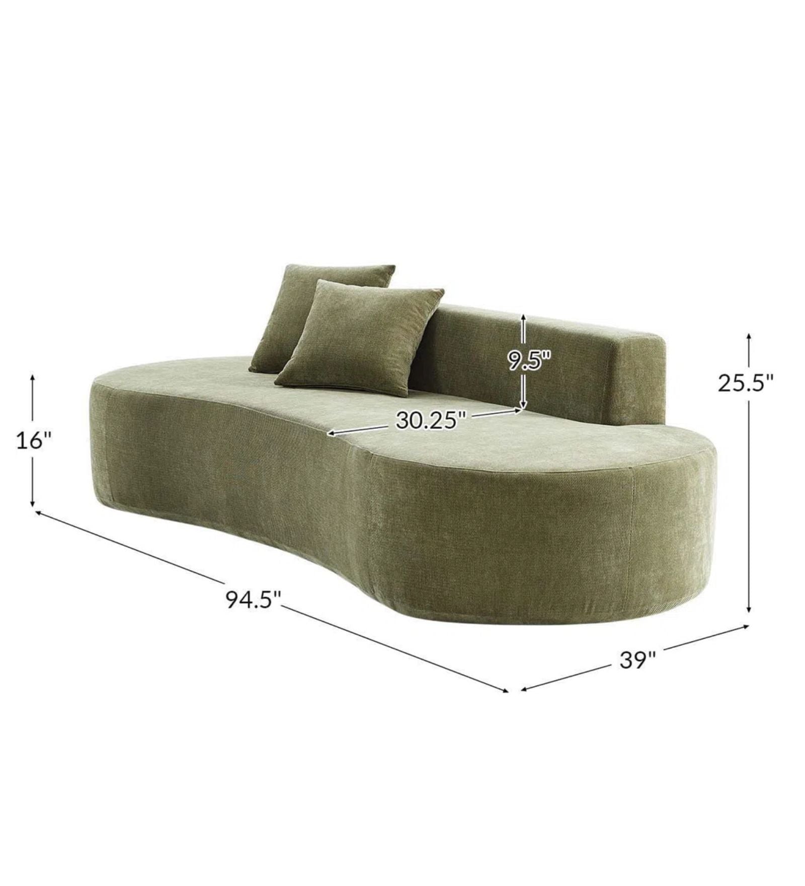 Lorvi Fabric Fabric 4 Seater Curved Sofa In Herb Green Colour