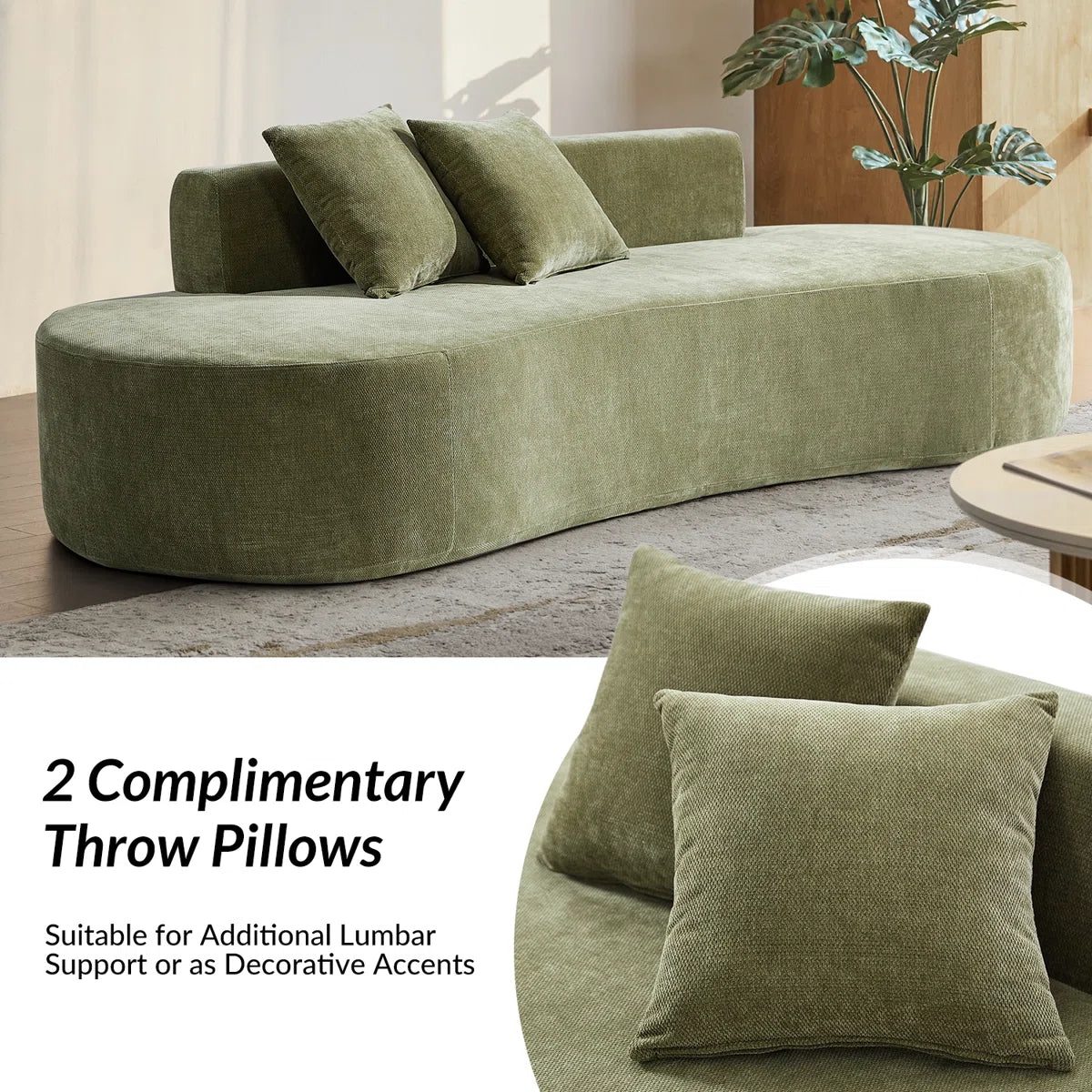 Lorvi Fabric Fabric 4 Seater Curved Sofa In Herb Green Colour