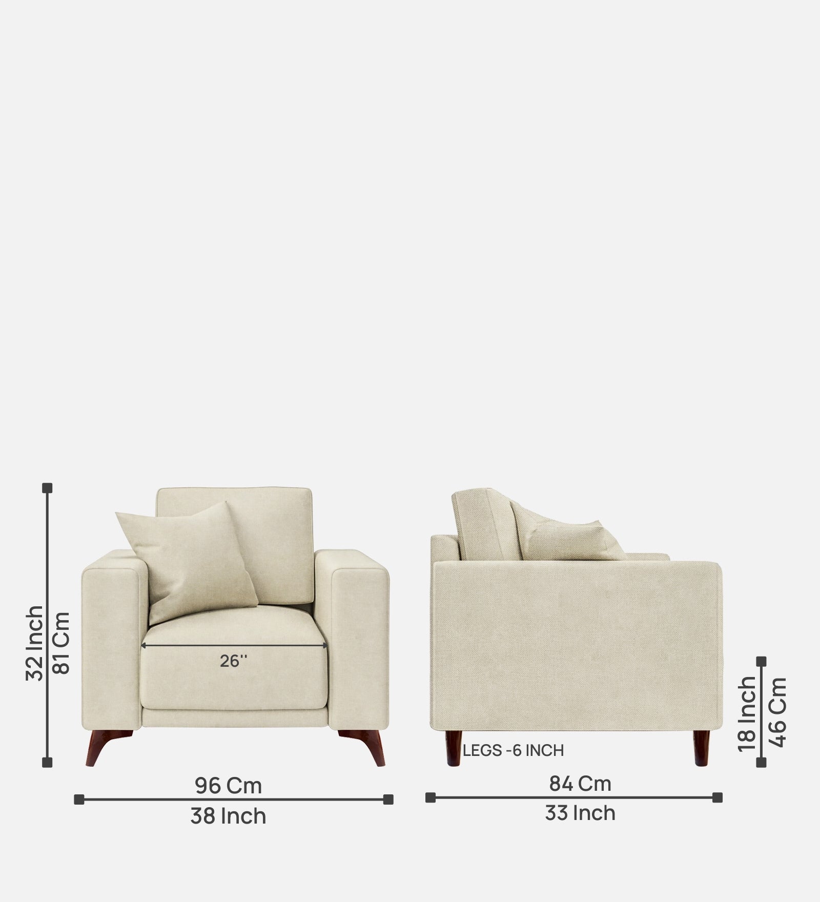 Luca Fabric 1 Seater Sofa In Maple Cream Colour