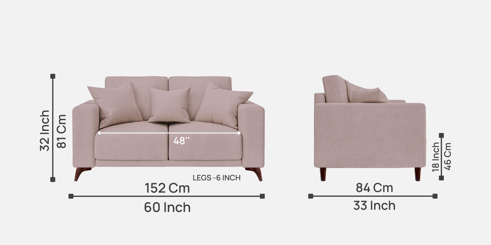 Luca Fabric 2 Seater Sofa In Almond Beige Colour