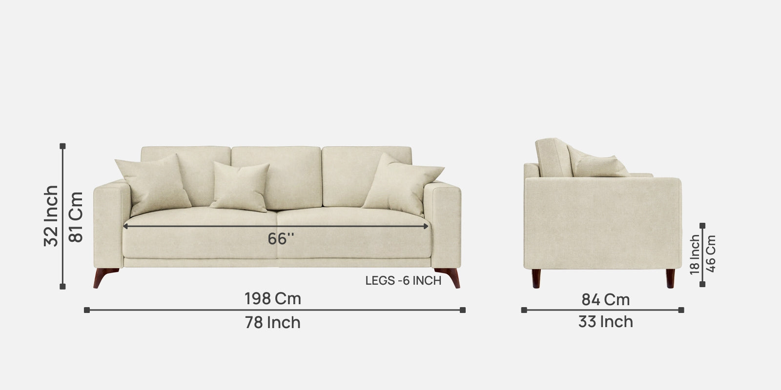 Luca Fabric 3 Seater Sofa In Maple Cream Colour