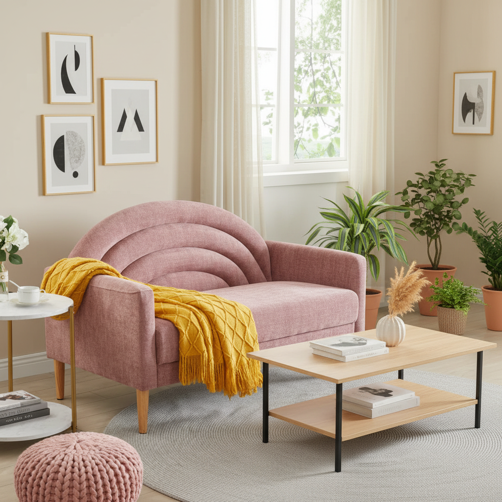 Lucia 2 Seater Fabric Sofa - Salmon Pink
