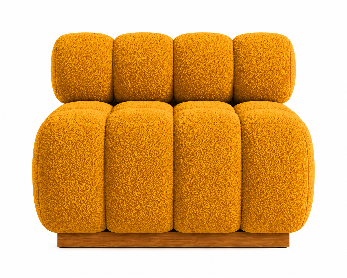 Luna Bouclé Accent Lounge Chair with Solid Wood Base - Mustard Yellow - Front View by Febonic Living