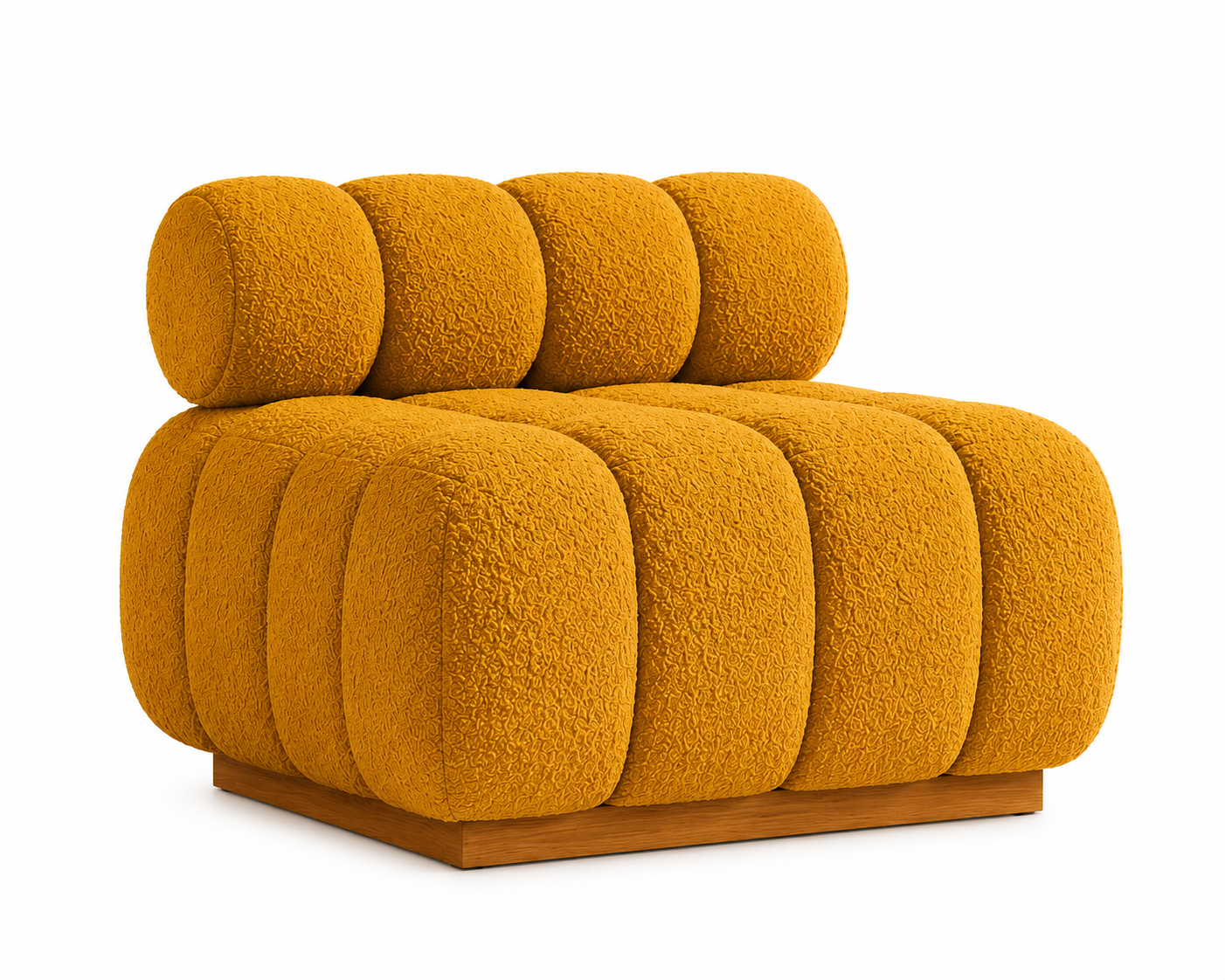 Luna Bouclé Accent Lounge Chair with Solid Wood Base - Mustard Yellow - Side View by Febonic Living