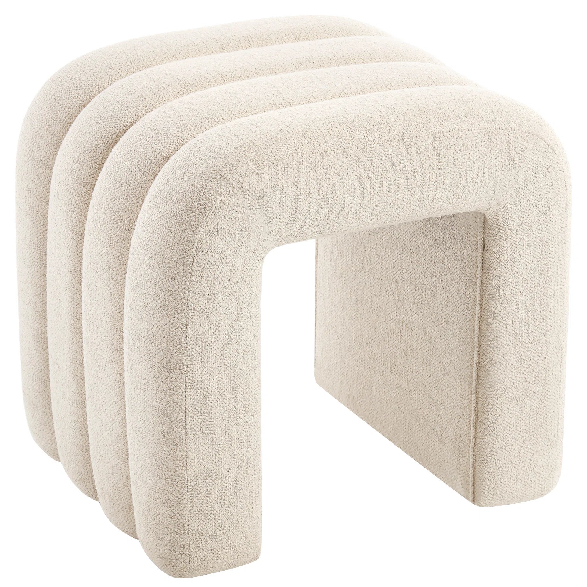 Lunar Boucle Fabric Pouffe In Shell White Colour