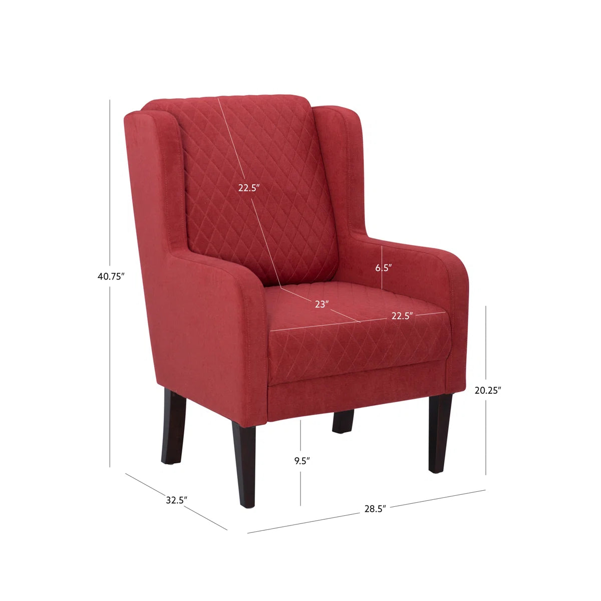 Velani Quilted Wing Chair in Crimson Red Colour