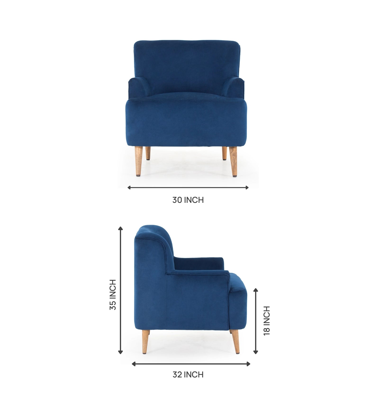 Ponny Velvet Arm Chair In Imperial Blue Colour - Febonic Living