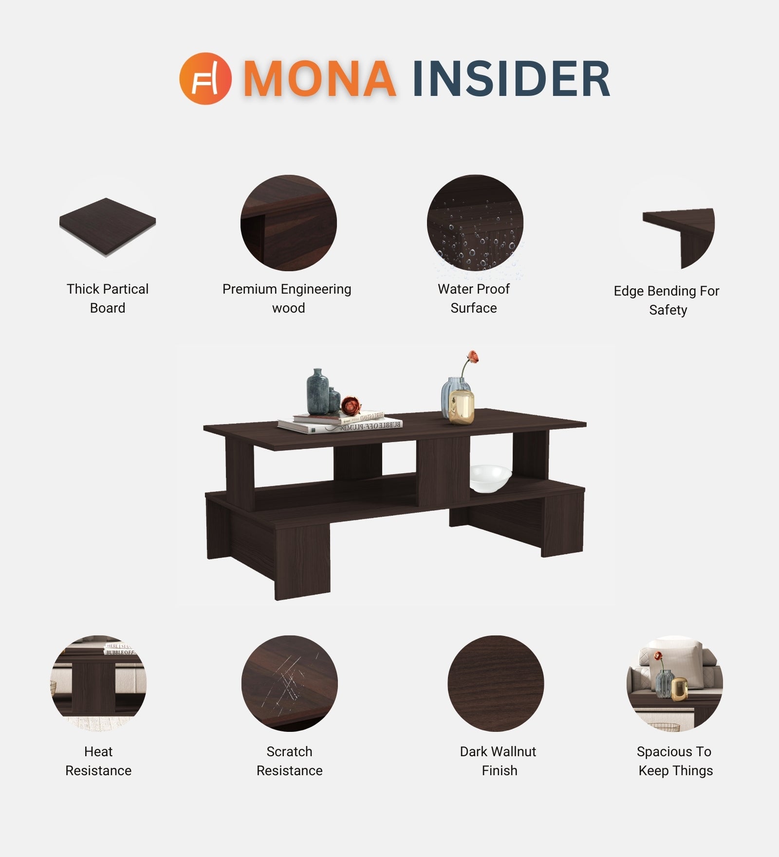 Ares Coffee Table In Dark Walnut Finish - Febonic Living