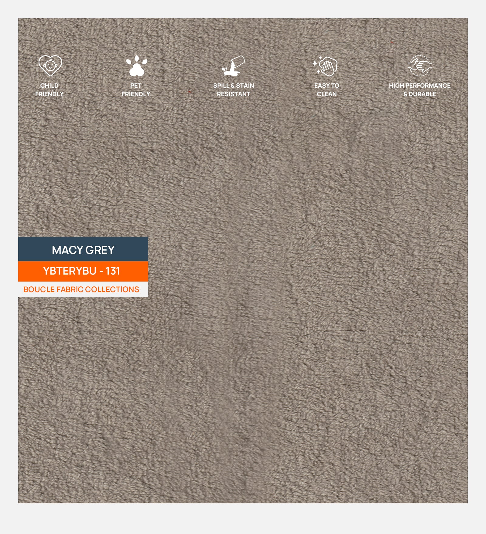 Boucle Terry Fabric Macy Grey 131 Code - Febonic Living