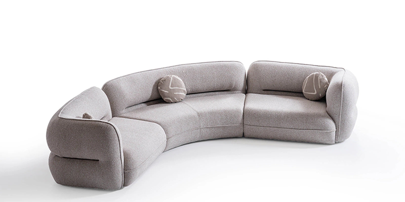 Madox Boucle Fabric 4 Seater Curved Sofa In Macy Grey Colour