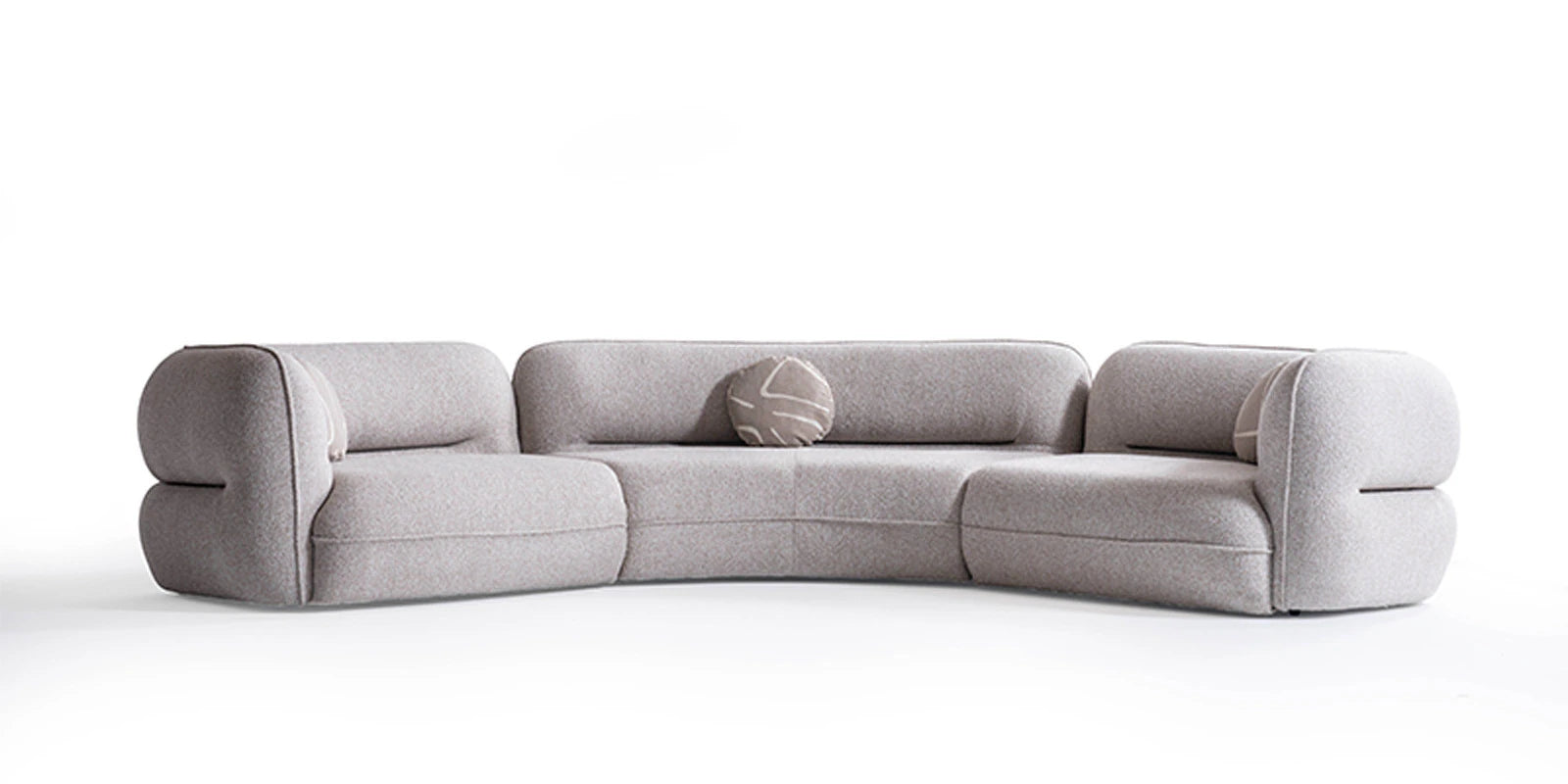 Madox Boucle Fabric 4 Seater Curved Sofa In Macy Grey Colour