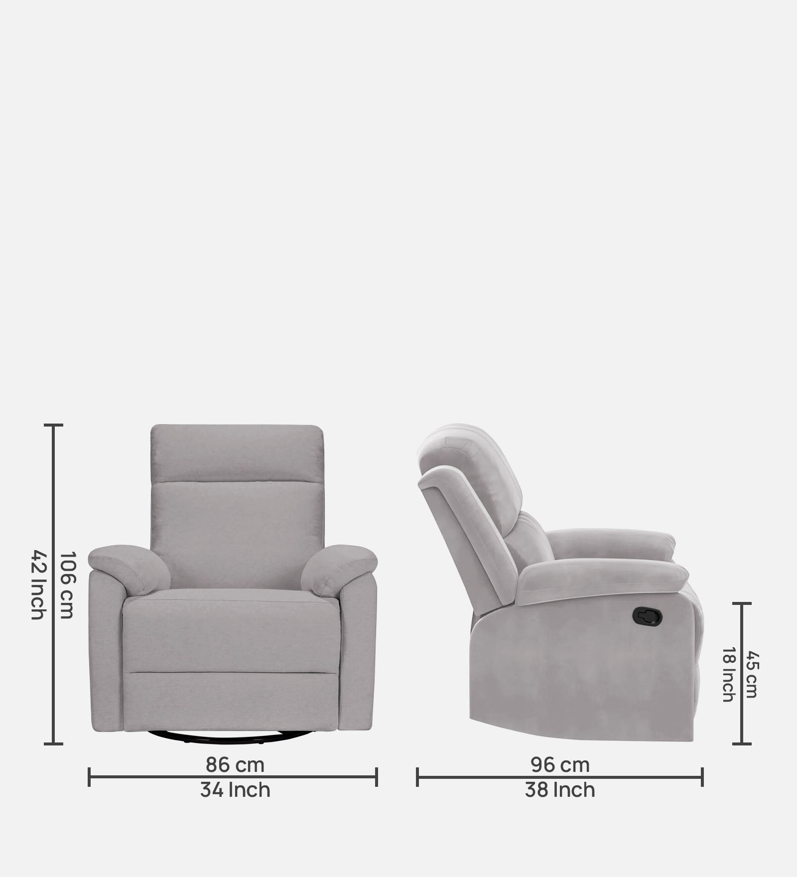 Mandy 1 Seater Motorized Fabric Recliner - Concrete Grey - Dimensions by Febonic Living