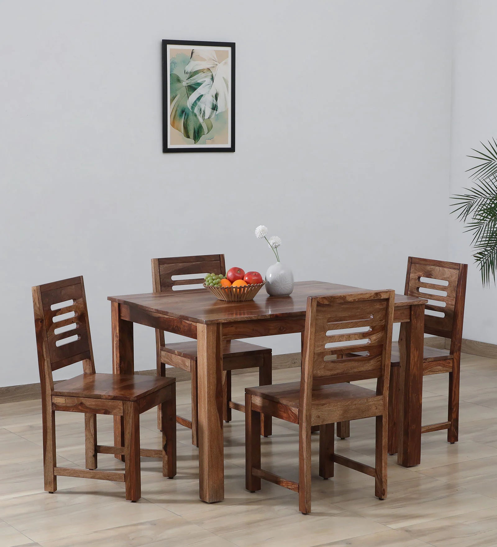 Ticky Sheesham Wood 4 Seater Dining Set In Scratch Resistant Rustic Teak Finish - Febonic Living
