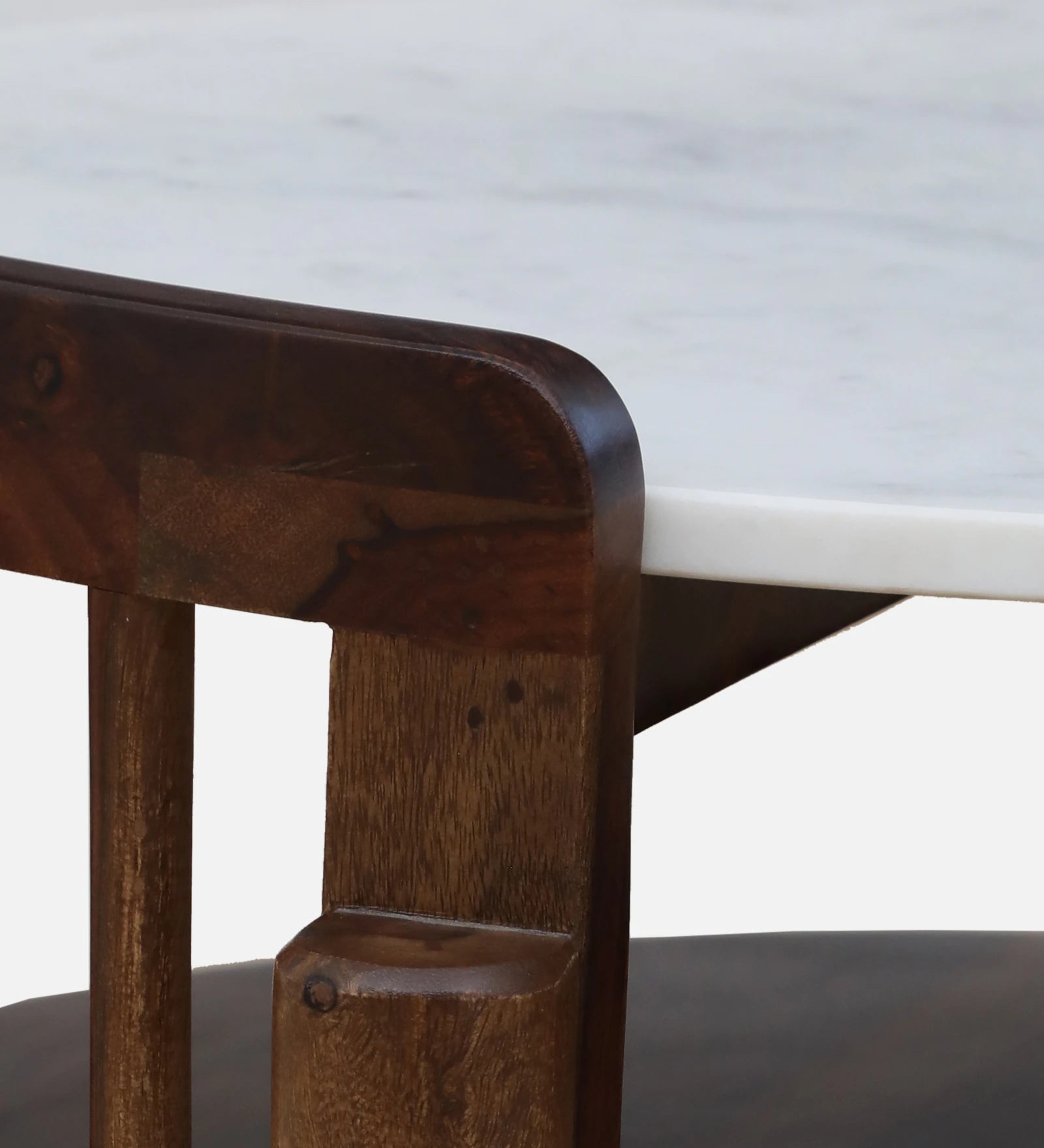 Drama Sheesham Wood Round Coffee Table In Provincial Teak Finish With Marble Top - Febonic Living