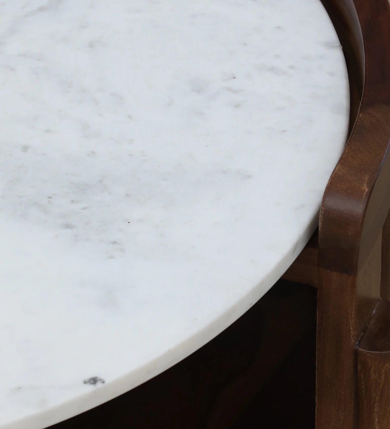 Drama Sheesham Wood Round Coffee Table In Provincial Teak Finish With Marble Top - Febonic Living