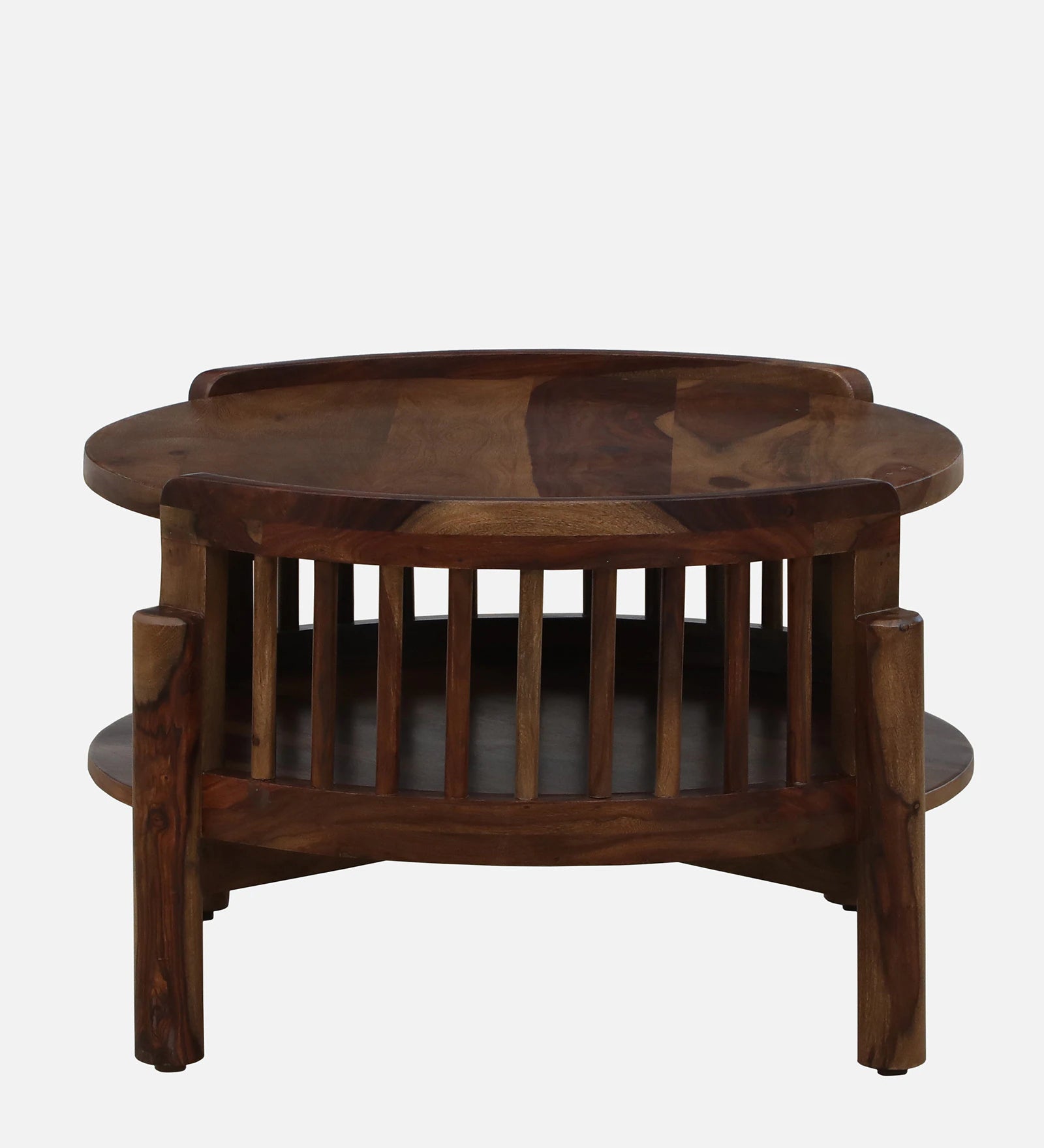Drama Sheesham Wood Round Coffee Table In Provincial Teak Finish - Febonic Living