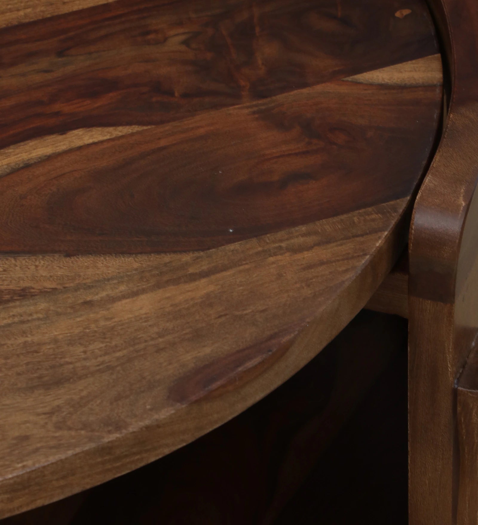 Drama Sheesham Wood Round Coffee Table In Provincial Teak Finish - Febonic Living