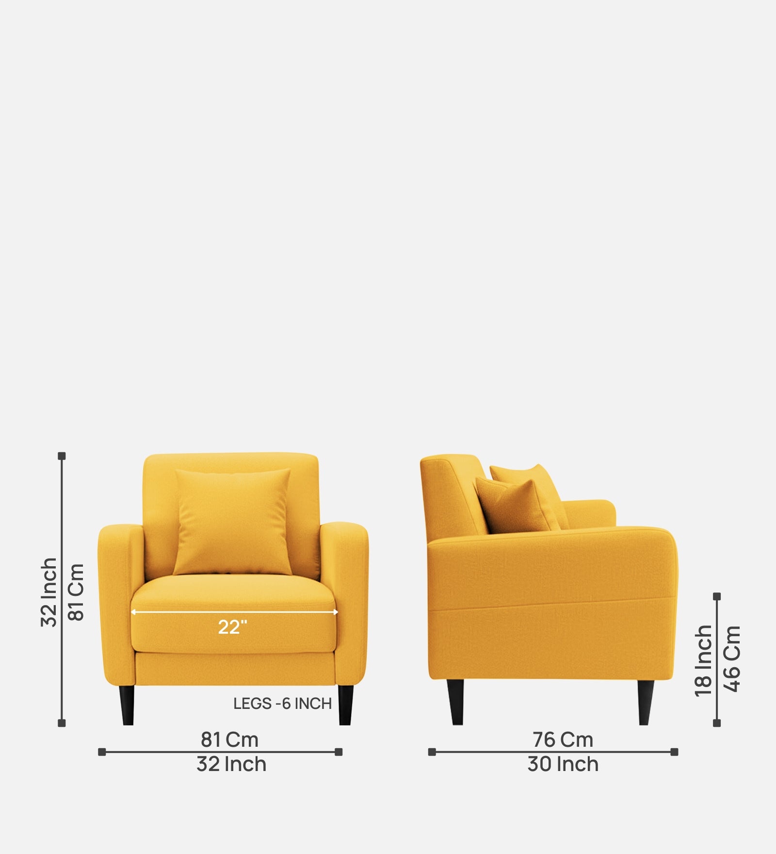 Marq Fabric 1 Seater Sofa In Bold Yellow Colour