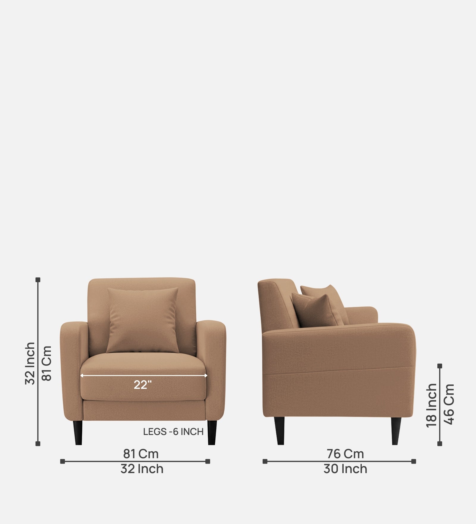 Marq Fabric 1 Seater Sofa In Cosmic Beige Colour