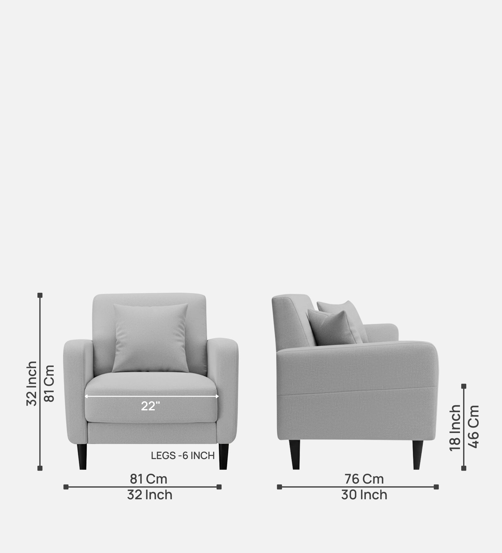 Marq Fabric 1 Seater Sofa In Lit Grey Colour