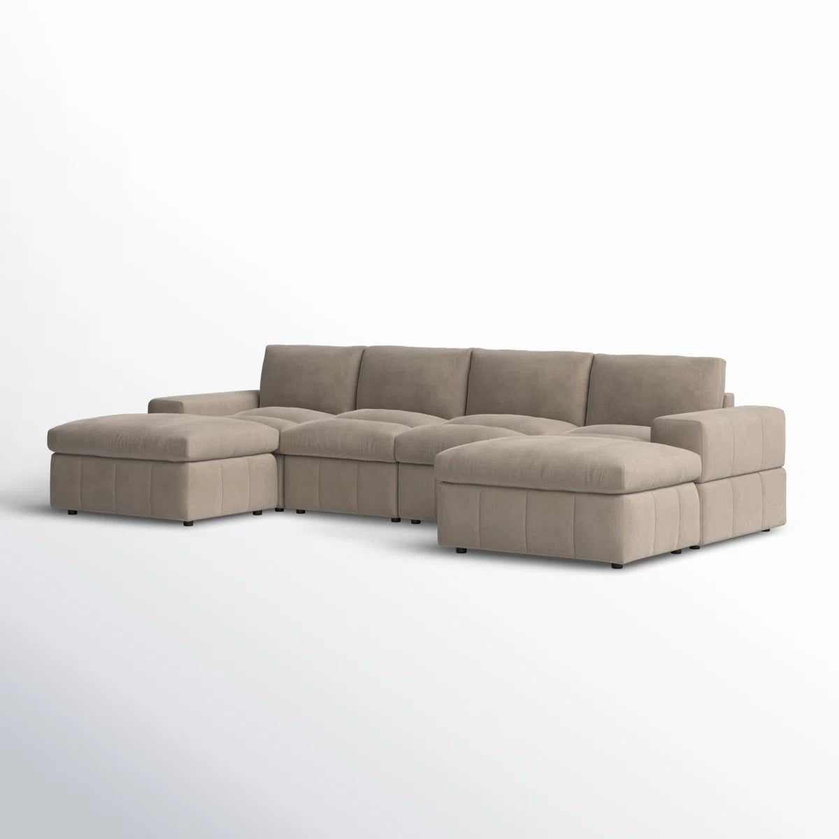 Marvel Fabric 6 Seater Modular Sectional Sofa With Reversible Ottomans In Cork Brown Colour