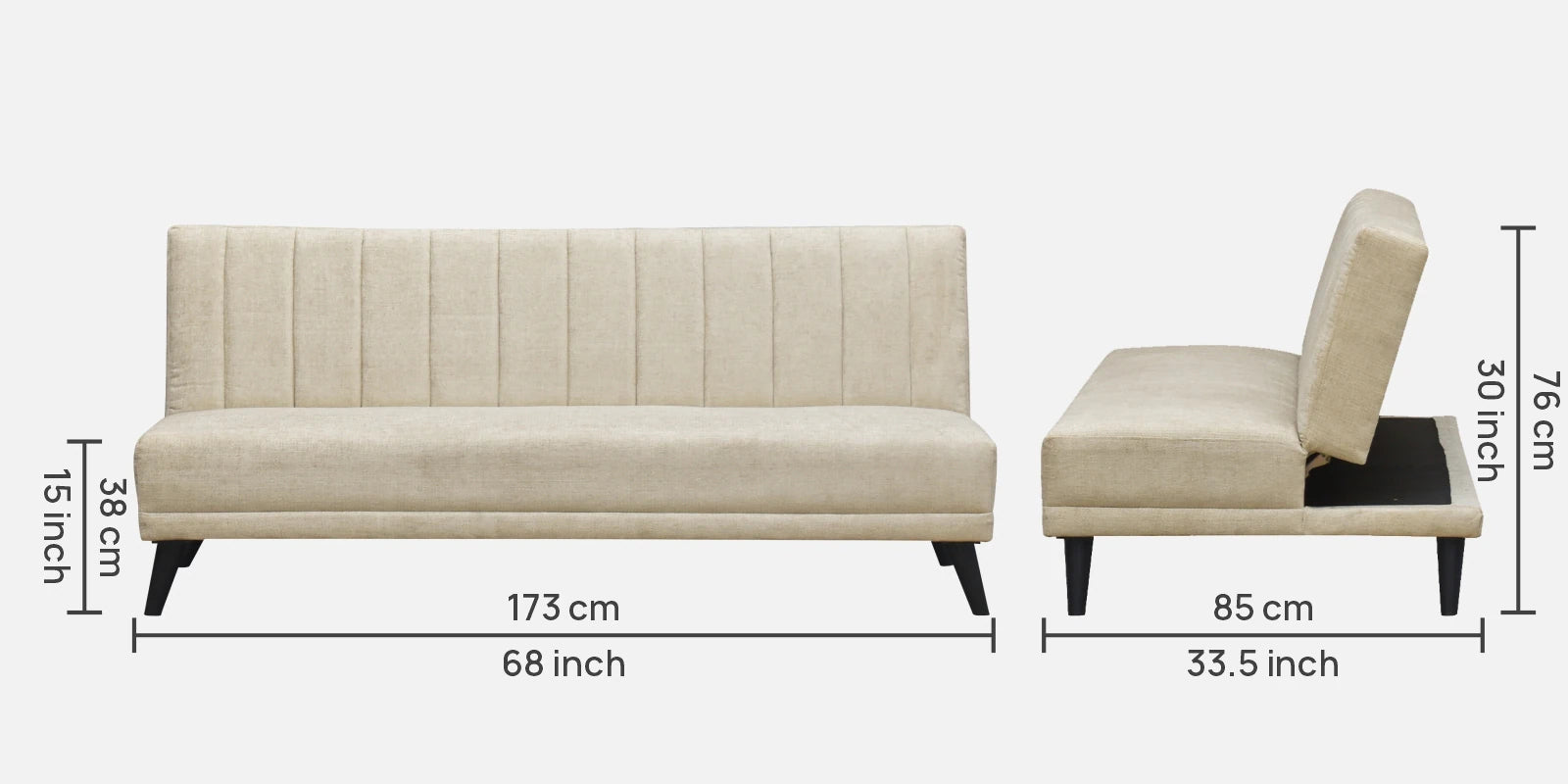 Marvin Fabric 3 Seater Convertible Sofa Cum Bed In Ivory Cream Colour