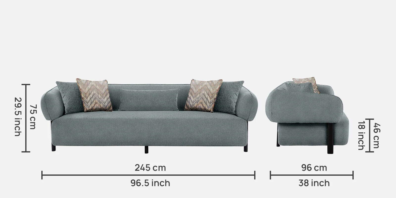Matford Fabric 3 Seater Sofa In Ore Grey Colour - Febonic Living
