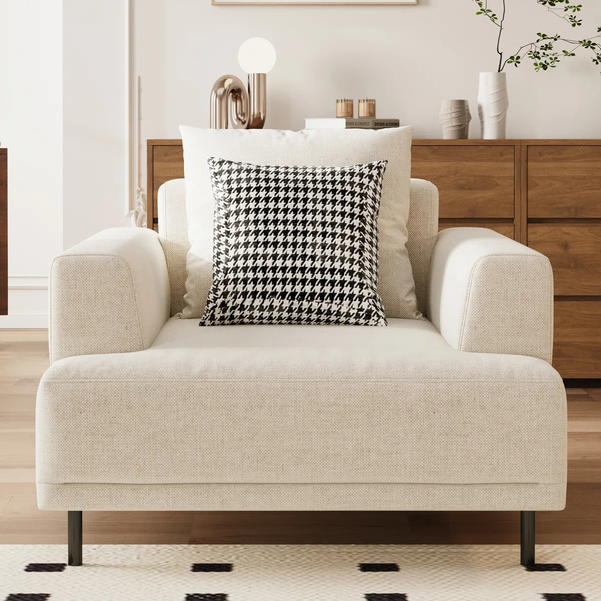 Matrix Fabric 1 Seater Sofa In Ivory Cream Colour
