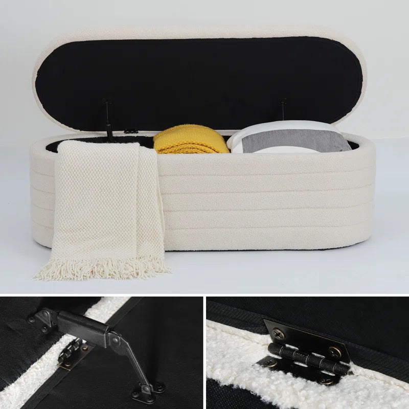 Grandy Boucle Fabric Ottoman In Bright White Colour With Storage - Febonic Living