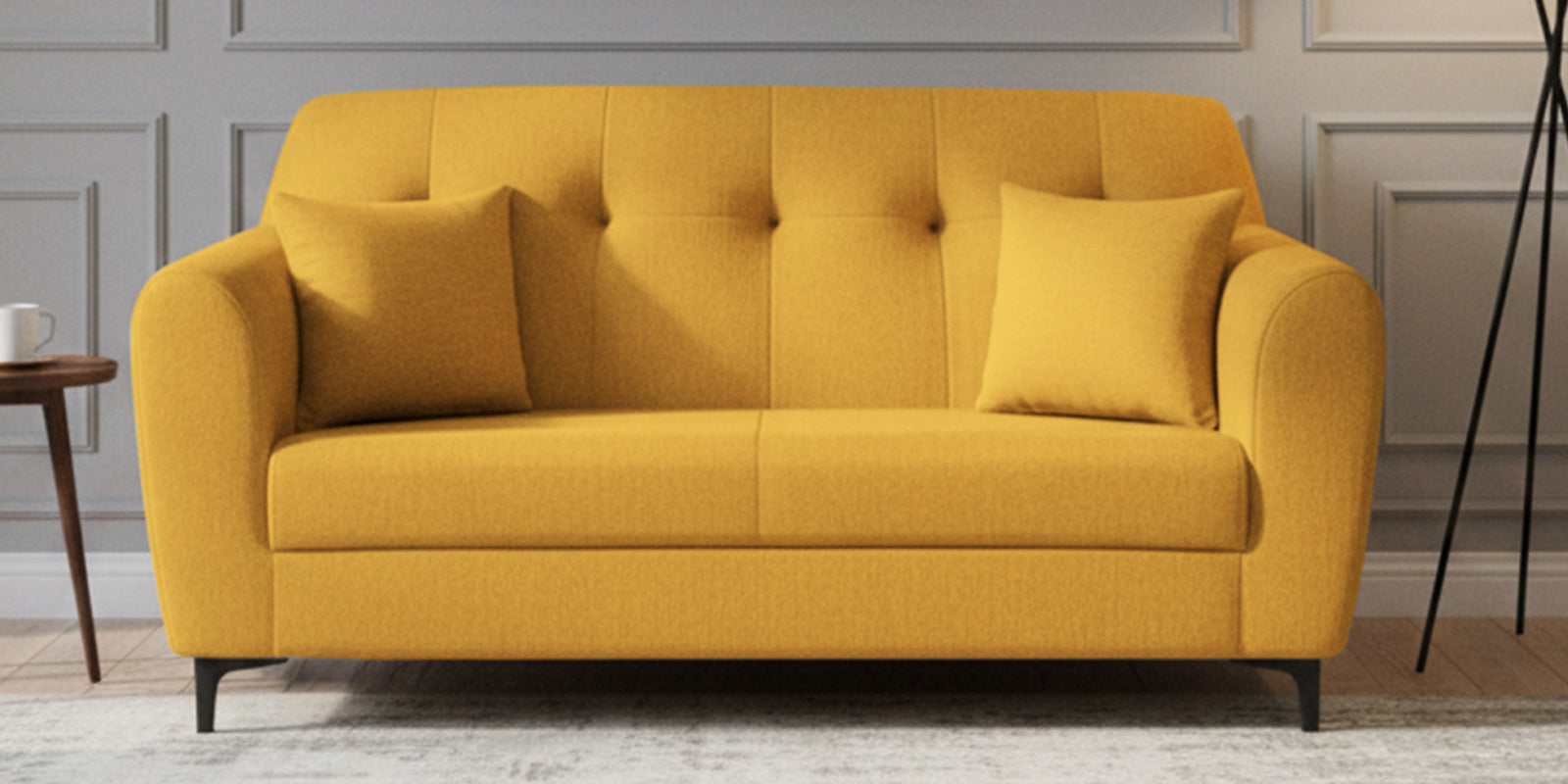 Melaan Fabric 2 Seater Sofa In Bold Yellow Colour - Febonic Living