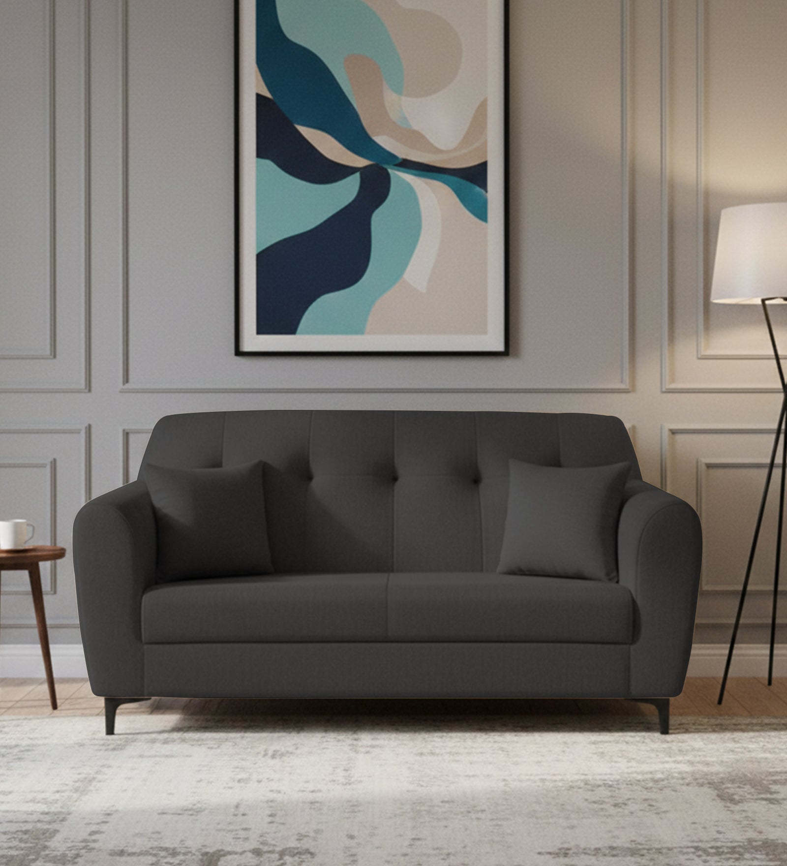 Melaan 2 Seater Fabric Sofa - Charcoal Grey by Febonic Living