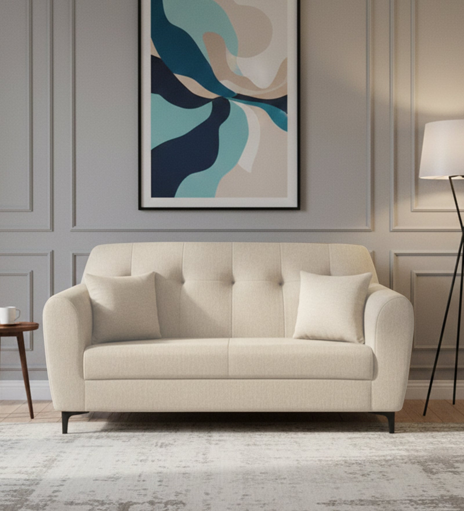 Melaan Fabric 2 Seater Sofa In Ivory cream Colour