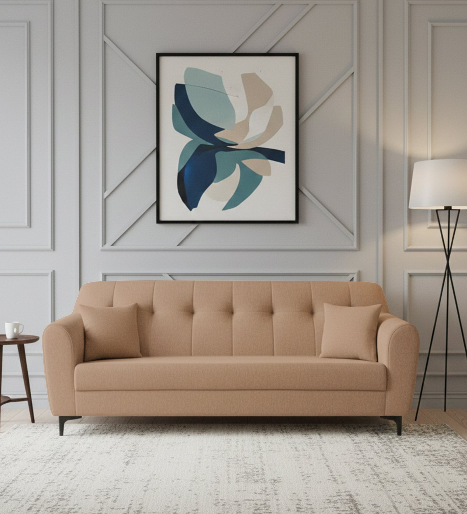 Melaan Fabric 3 Seater Sofa In Cosmic Beige Colour