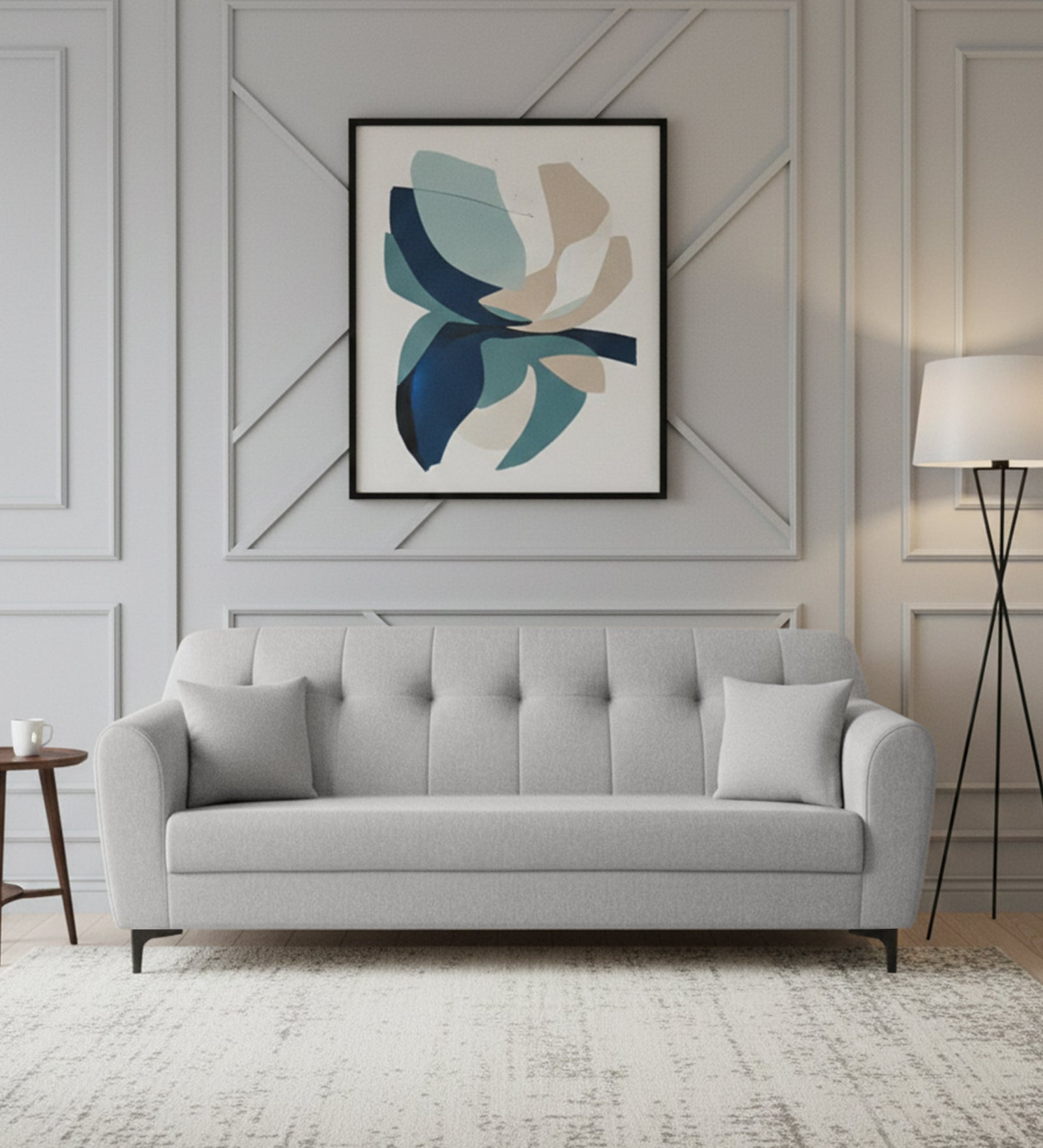 Melaan Fabric 3 Seater Sofa In Lit Grey Colour